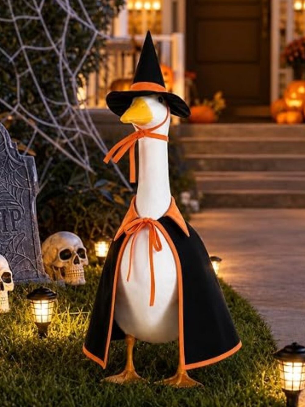 ~ NEW Halloween Porch Goose Clothes Outfit Witch Black & Orange Set Cape + Hat ~